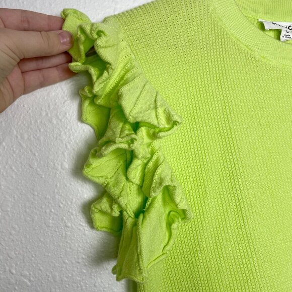 Merci Bede Flutter Top Lime Green Ruffle Peplum Knit Sweater Top Size: Large - Picture 4 of 10
